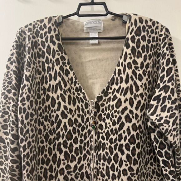 VINTAGE SIDEFFECTS Brown Cream Leopard Print Full Zip Padded Cardigan Size XL - Picture 3 of 12